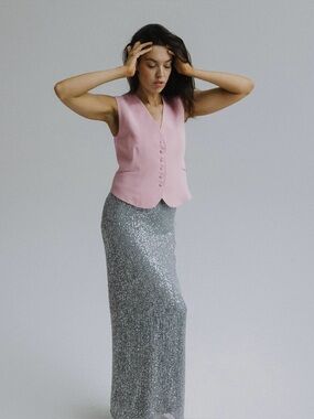 🪩 Slender Silver Sequin Column Maxi Skirt | Effortless Party Glam